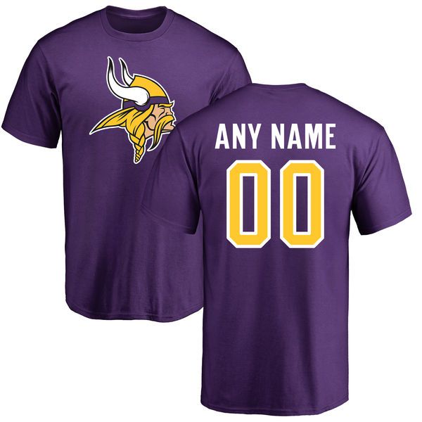 Men Minnesota Vikings NFL Pro Line Purple Any Name and Number Logo Custom T-Shirt